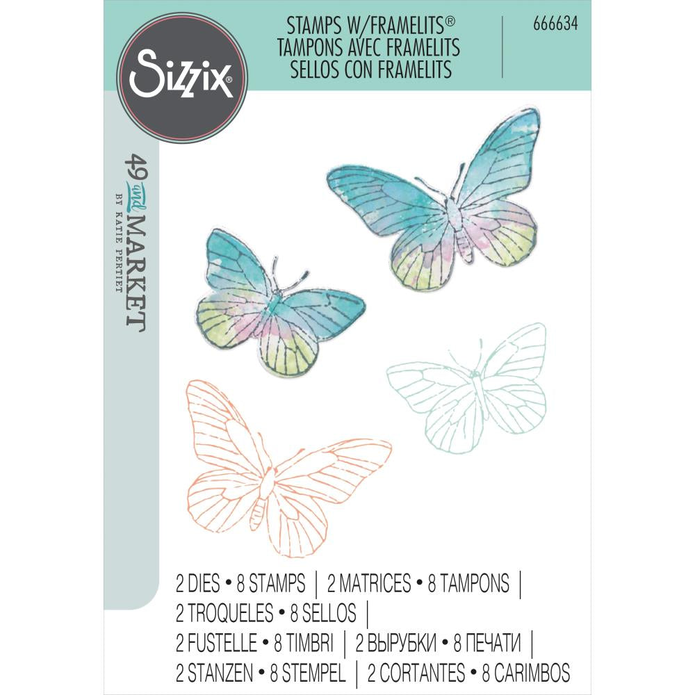 Sizzix Framelit Die Set w/Stamps - Painted Pencil Butterflies by 49 & Market